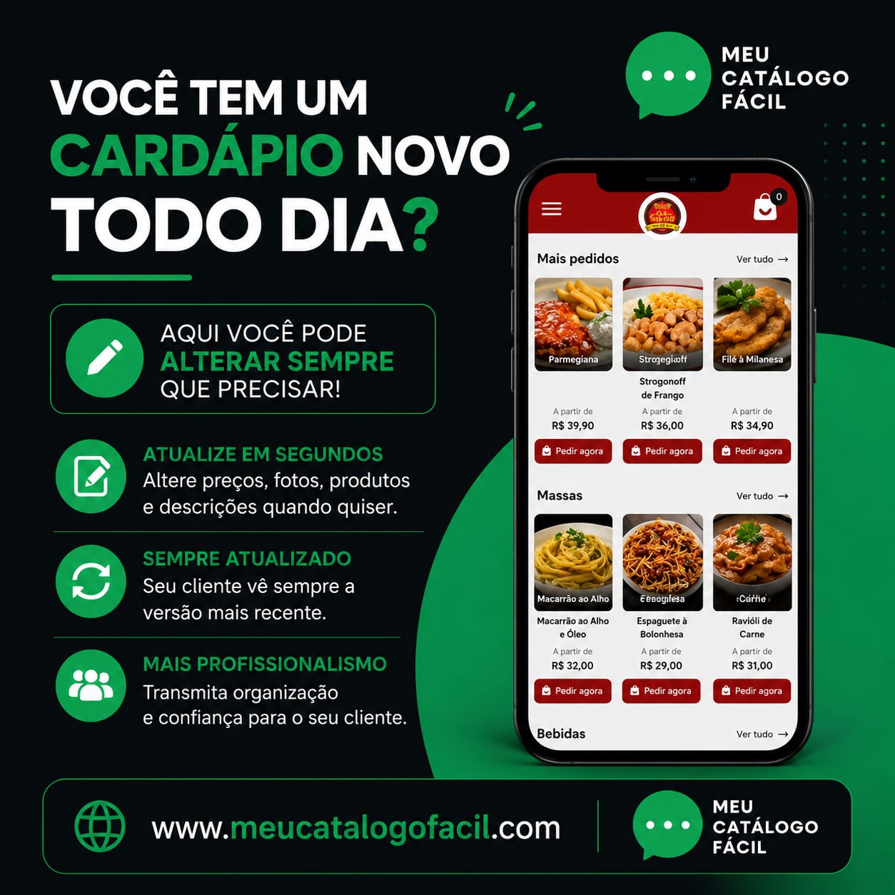 Atualização rápida do cardápio digital