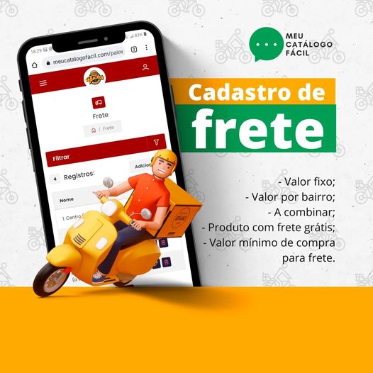 Cadastro de taxa de entrega no catálogo digital