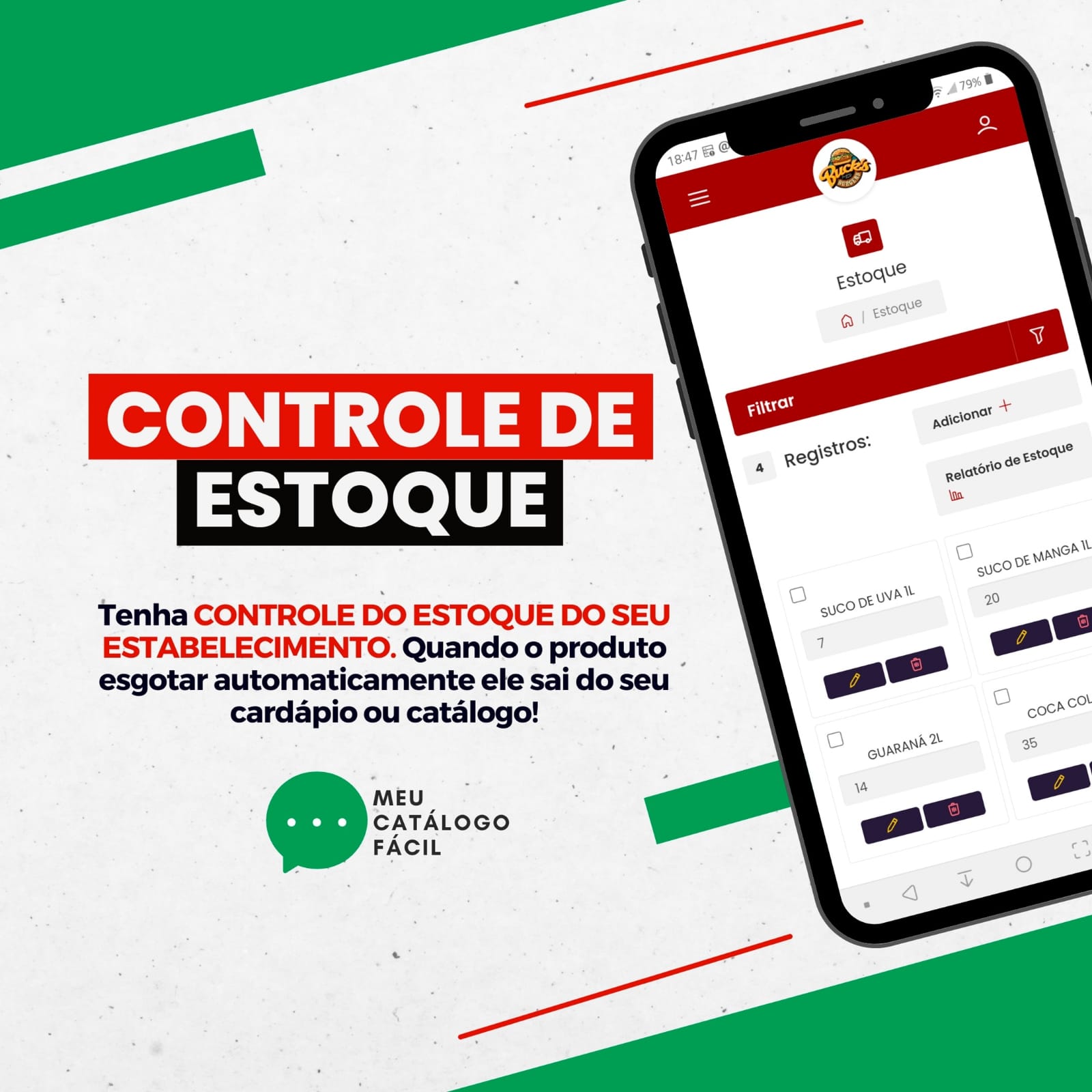 Controle de estoque integrado ao catálogo digital