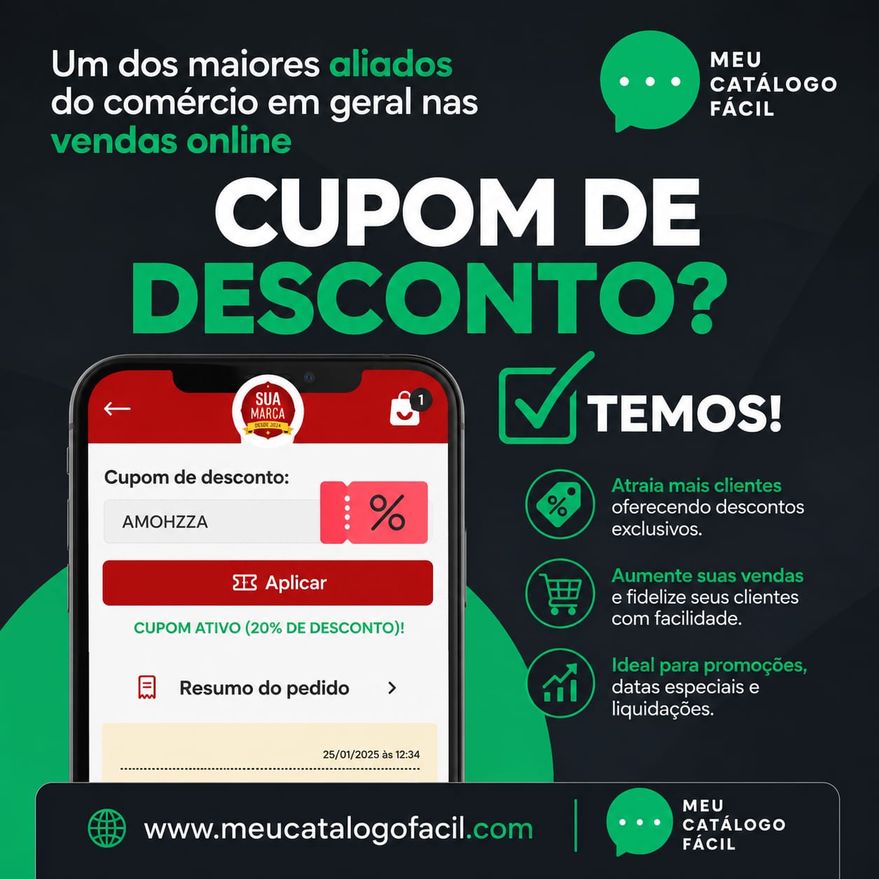 Cupom de desconto para vendas online